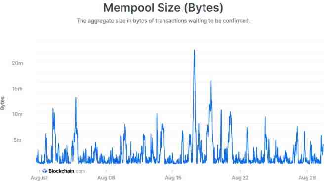 El tamaño de Bitcoin en la referencia Mempool. 